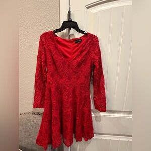 My Michelle Red Long-Sleeve Lace Fit & Flare Dress